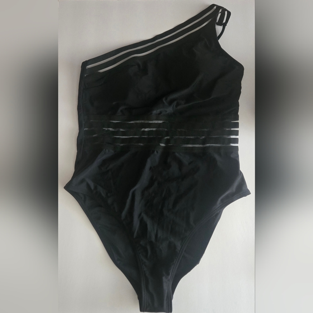 Cupshe Black New One-Piece Swimsuit with Sheer Waist Stripe